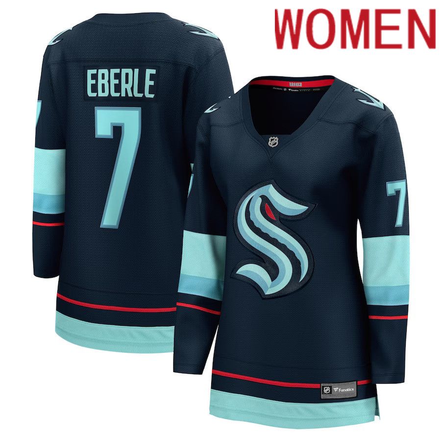 Women Seattle Kraken 7 Jordan Eberle Fanatics Branded Navy Home Breakaway Player NHL Jersey